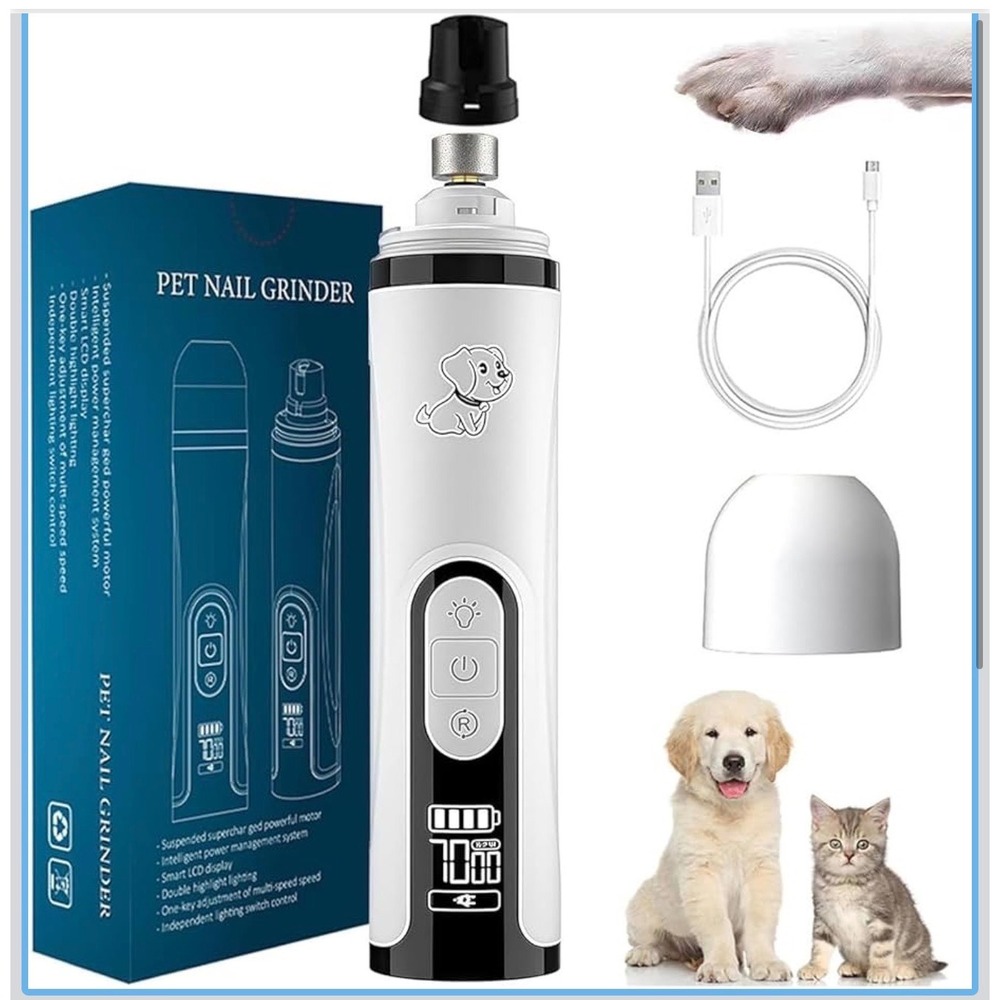 Pet Nail Grinder Electric Dog Cat Claw Trimmer LCD LED Light USB Recharge